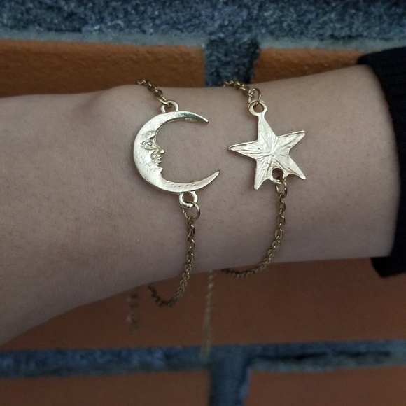Gold plated Moon & Star bracelets - Picture 1 of 3